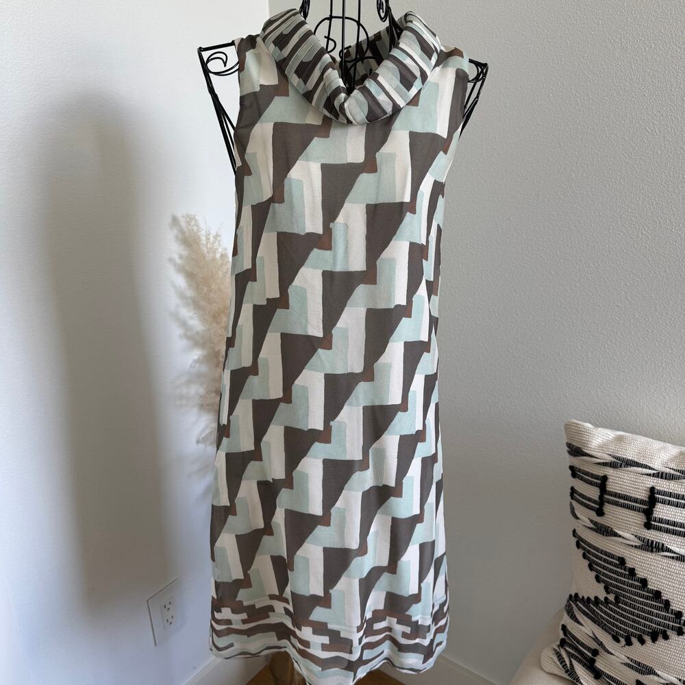 VINTAGE FENDI Silk Cowl Neck Geometric Shift Dress IT 38 US 2- Y2K, Retro